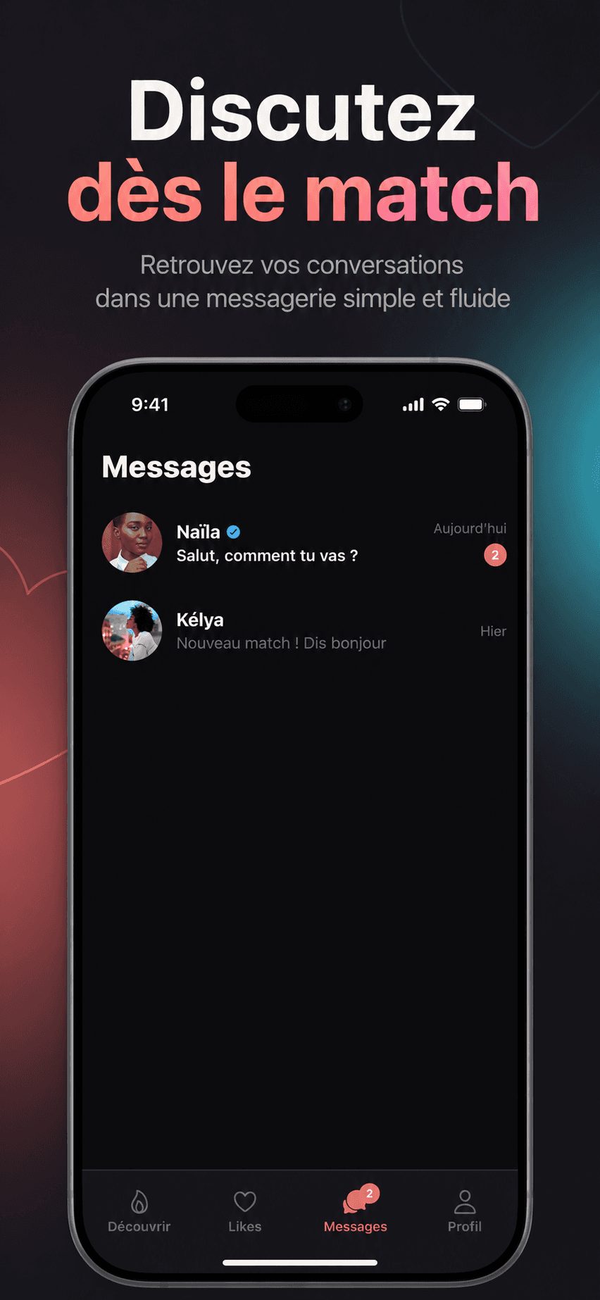 Écran Messages — conversations